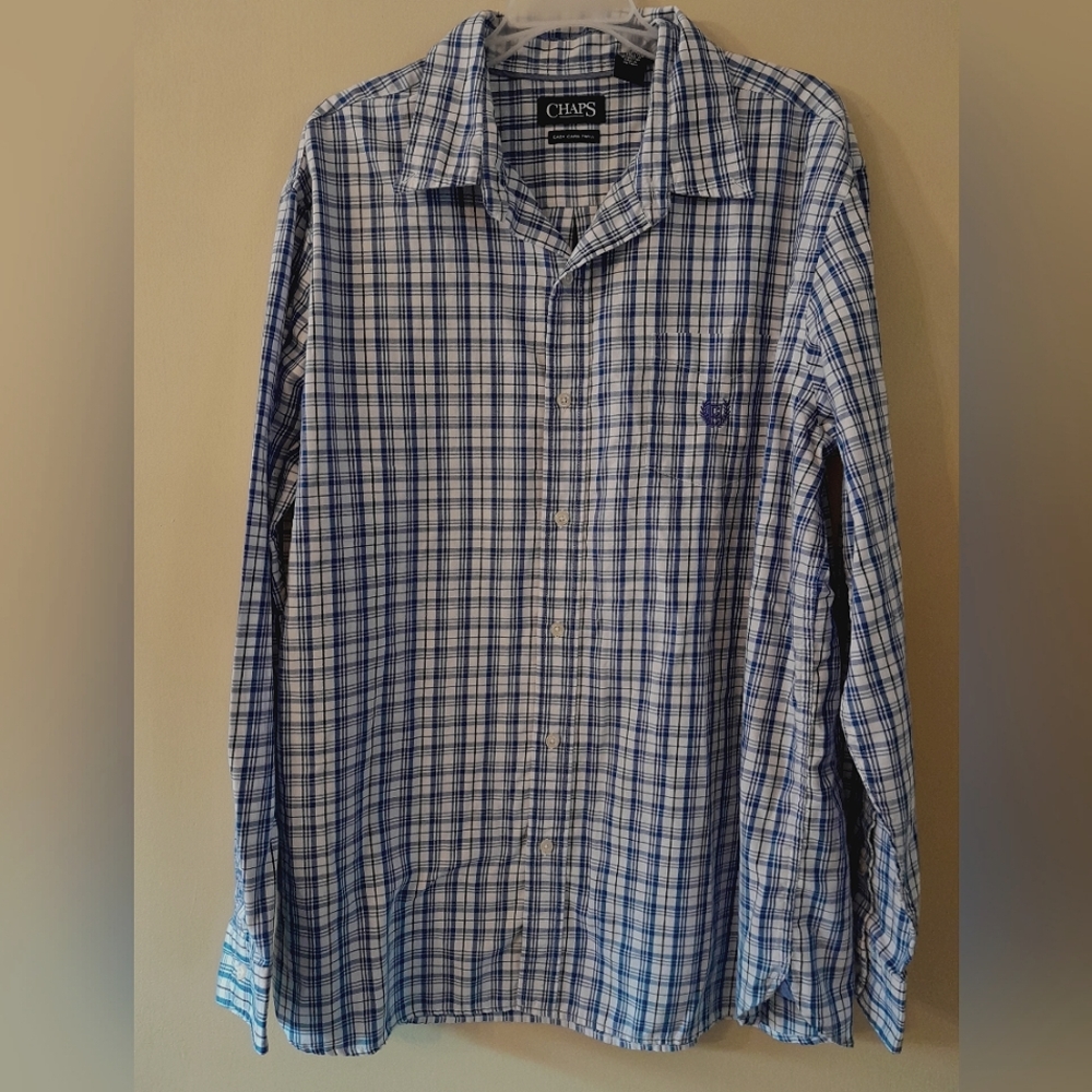 Chaps Blue White Black Men's Long Sleeve Button-Down Shirt Size: XL